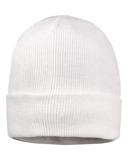 Sportsman 12" Sherpa Lined Cuffed Beanie - White Front