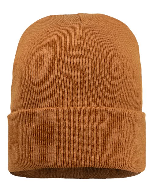 Sportsman 12" Sherpa Lined Cuffed Beanie - Coyote Brown Front