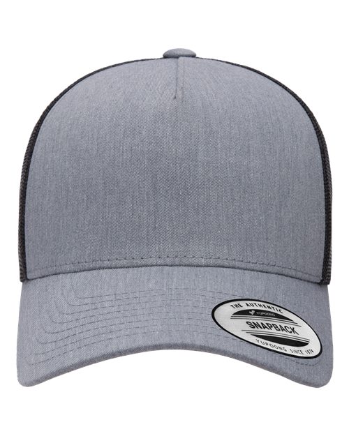 YP Classics Five-Panel Retro Trucker Cap - Heather/ Black Front