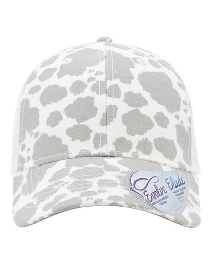 Infinity Her Women's Modern Trucker Cap - Grey Cow/ White Front