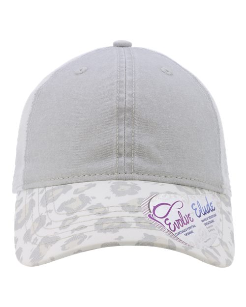 Infinity Her Women's Printed Bill with Mesh Back Cap - Grey/ Snow Leopard/ White Front