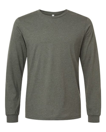 BELLA + CANVAS Heather CVC Long Sleeve Tee - Heather Military Green Front