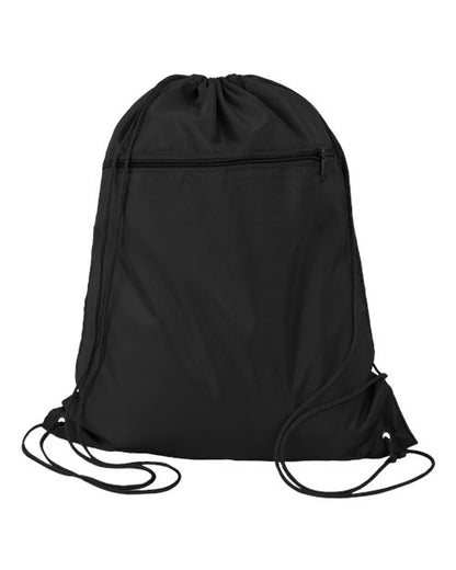 Q-Tees Polyester Drawstring Backpack - Black Front