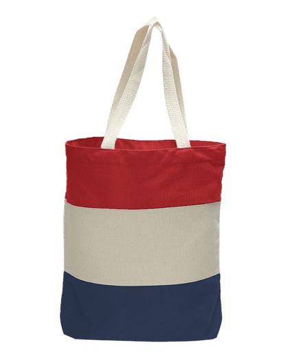 Q-Tees 11L Tri-Color Tote - Navy/ Natural/ Red Front