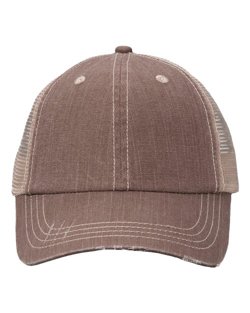 Valucap Contrast Stitch Cap - Brown/ Khaki Front