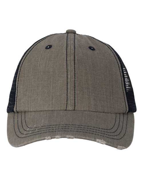 Valucap Contrast Stitch Cap - Olive Green/ Navy Front