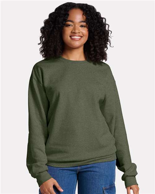 JERZEES Unisex Ultimate CVC Crewneck Sweatshirt - Model Front
