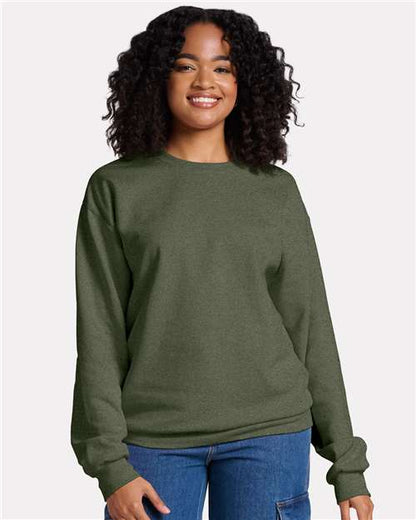 JERZEES Unisex Ultimate CVC Crewneck Sweatshirt - Model Front