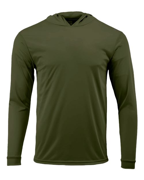 Paragon Unisex Bahama Performance Hooded Long Sleeve T-Shirt - Olive Green Front