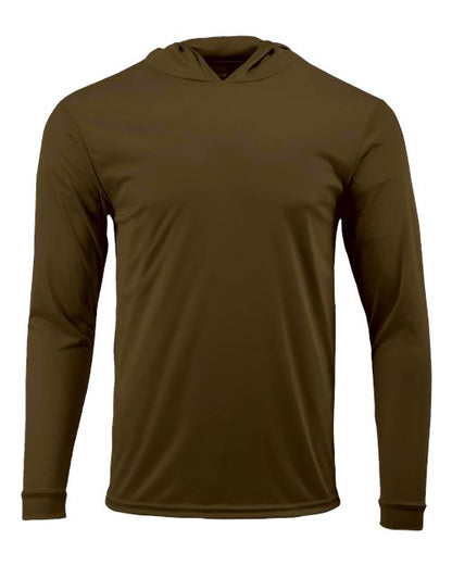 Paragon Unisex Bahama Performance Hooded Long Sleeve T-Shirt - Woodland Brown Front