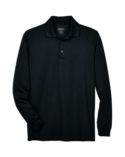 CORE365 Men's Pinnacle Performance Long Sleeve Piqué Polo - Black Front