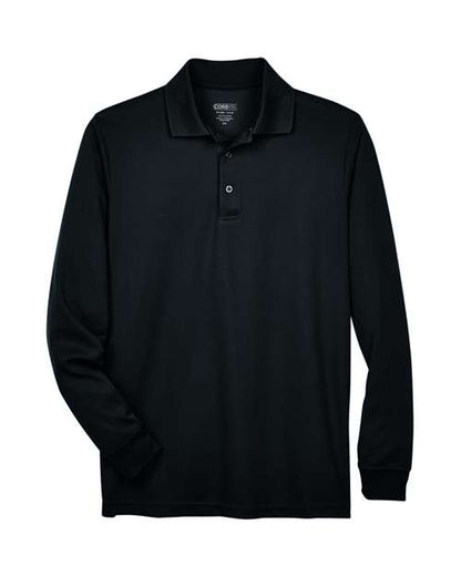 CORE365 Men's Pinnacle Performance Long Sleeve Piqué Polo - Black Front