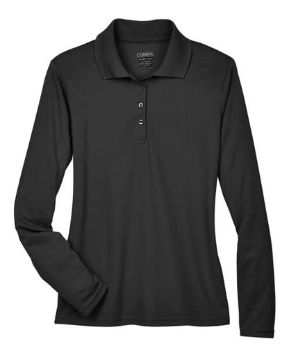 CORE365 Women's Pinnacle Performance Long Sleeve Piqué Polo - Black Front