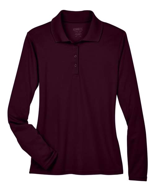 CORE365 Women's Pinnacle Performance Long Sleeve Piqué Polo - Burgundy Front