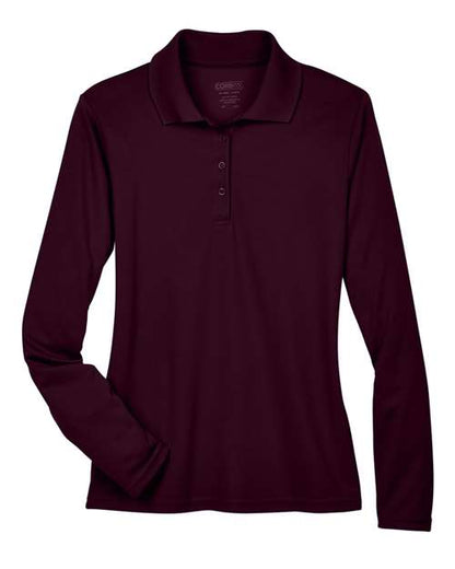 CORE365 Women's Pinnacle Performance Long Sleeve Piqué Polo - Burgundy Front