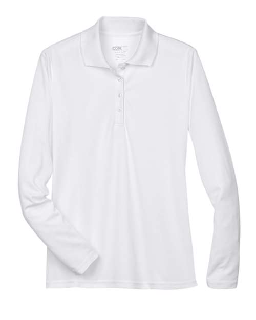 CORE365 Women's Pinnacle Performance Long Sleeve Piqué Polo - White Front