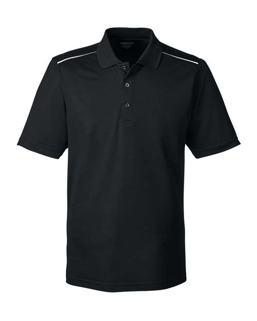 CORE365 Men's Radiant Performance Piqué Polo with Reflective Piping - Black Front