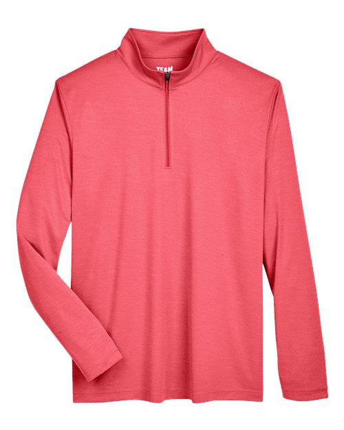 Team 365 Men's Zone Sonic Heather Performance Quarter-Zip Pullover - Sport Red Heather Front