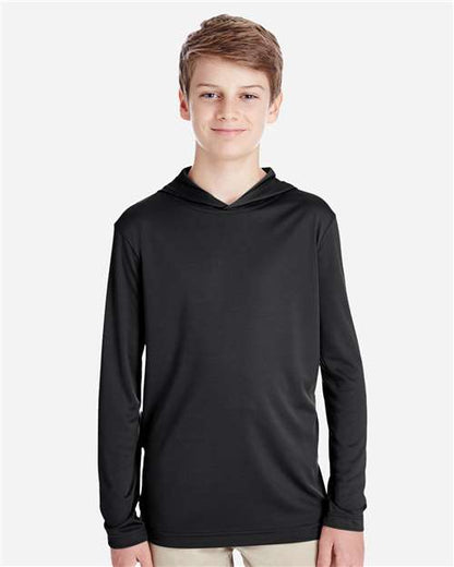 Team 365 Youth Zone Performance Hooded Long Sleeve T-Shirt - Model Front