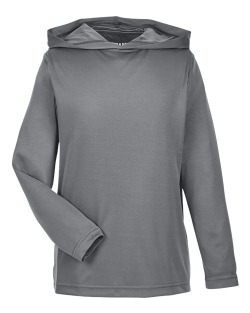 Team 365 Youth Zone Performance Hooded Long Sleeve T-Shirt - Sport Graphite Front