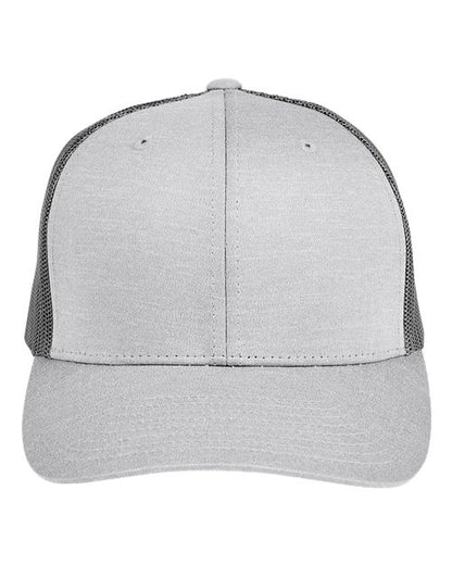 Team 365 Zone Performance Trucker Cap by Yupoong - Athletic Heather/ Sport Graphite Front