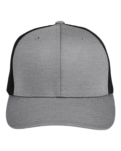 Team 365 Zone Performance Trucker Cap by Yupoong - Dark Grey Heather/ Black Front