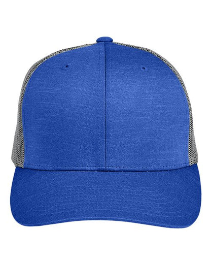 Team 365 Zone Performance Trucker Cap by Yupoong - Sport Royal Heather/ Sport Graphite Front