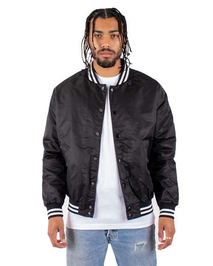 Shaka Wear Unisex Varsity Bomber Jacket - Model Front