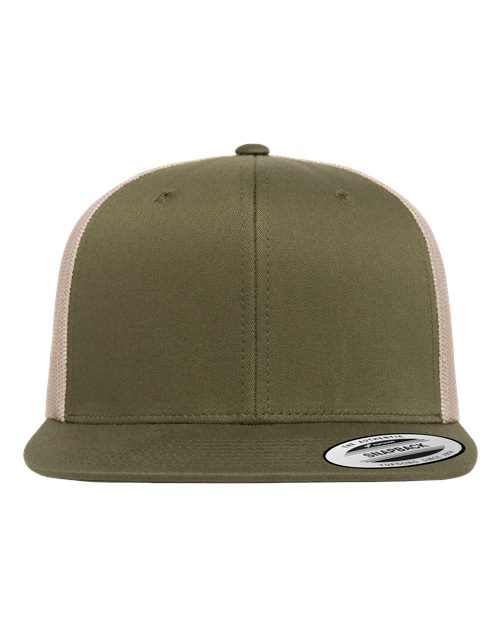 YP Classics Retro High Profile Trucker Cap - Moss Green/ Khaki Front