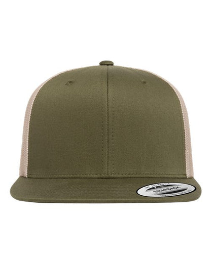 YP Classics Retro High Profile Trucker Cap - Moss Green/ Khaki Front