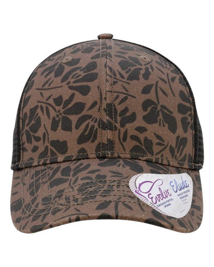 Infinity Her Women's Modern Trucker Cap - Chocolate Floral/ Black Front