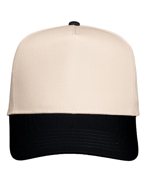 Valucap Five-Panel Twill Cap - Natural/ Black Front