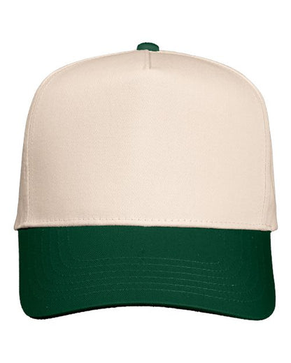 Valucap Five-Panel Twill Cap - Natural/ Forest Green Front