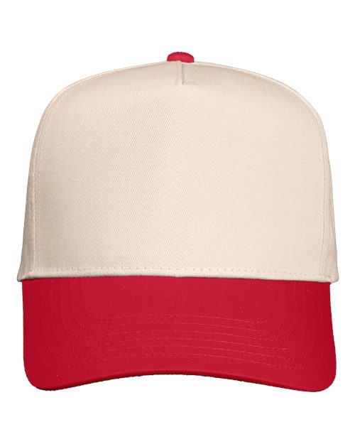 Valucap Five-Panel Twill Cap - Natural/ Red Front