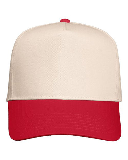 Valucap Five-Panel Twill Cap - Natural/ Red Front