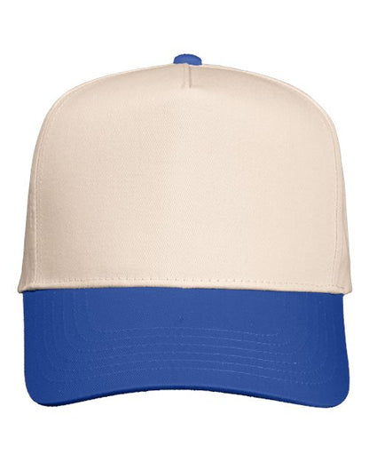 Valucap Five-Panel Twill Cap - Natural/ Royal Front