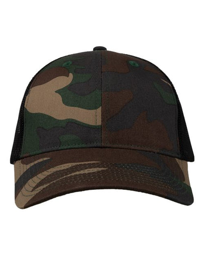 Valucap Mesh-Back Twill Trucker Cap - Camo/ Black Front