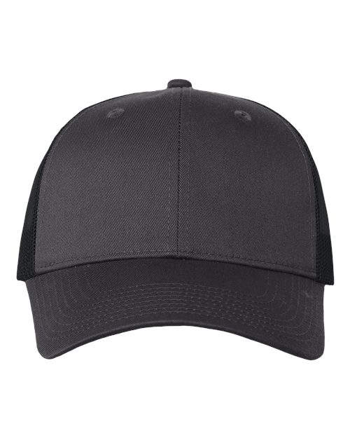 Valucap Mesh-Back Twill Trucker Cap - Charcoal/ Black Front