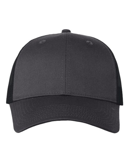 Valucap Mesh-Back Twill Trucker Cap - Charcoal/ Black Front