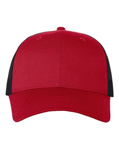 Valucap Mesh-Back Twill Trucker Cap - Red/ Black Front