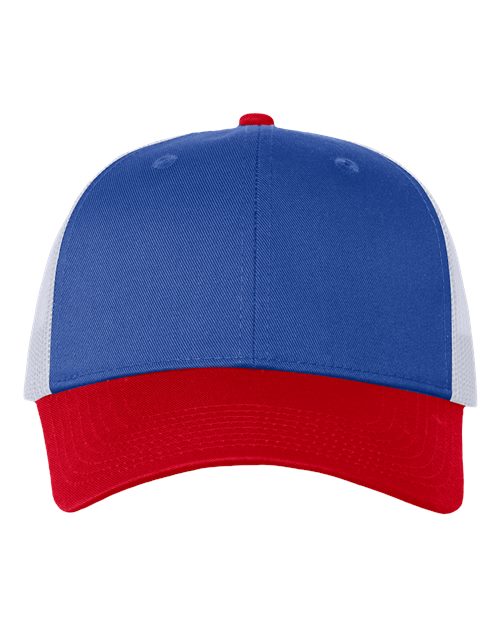 Valucap Mesh-Back Twill Trucker Cap - Royal/ White/ Red Front