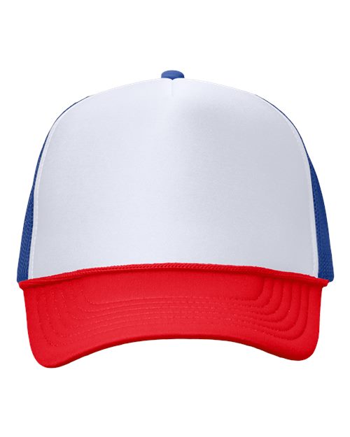 Valucap Foam Mesh-Back Trucker Cap - White/ Royal/ Red Front