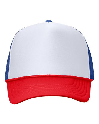 Valucap Foam Mesh-Back Trucker Cap - White/ Royal/ Red Front