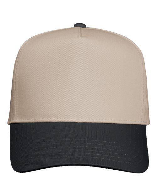 Valucap Five-Panel Twill Cap - Khaki/ Black Front