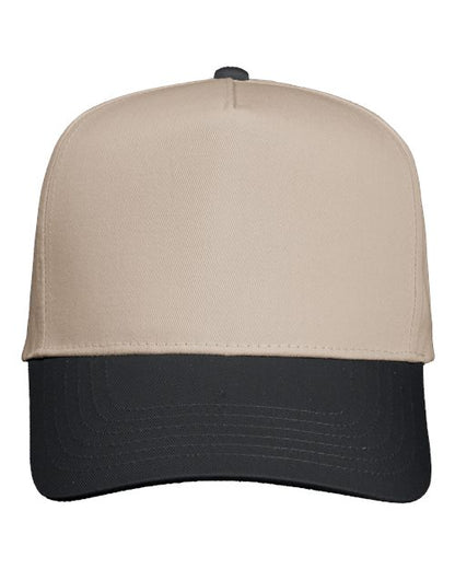 Valucap Five-Panel Twill Cap - Khaki/ Black Front