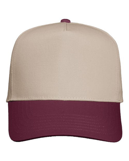 Valucap Five-Panel Twill Cap - Khaki/ Maroon Front
