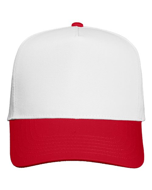 Valucap Five-Panel Twill Cap - White/ Red Front