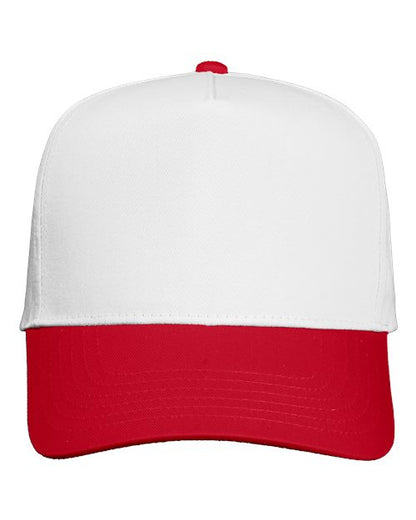 Valucap Five-Panel Twill Cap - White/ Red Front