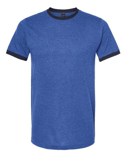 Tultex Unisex Fine Jersey Ringer T-Shirt - Heather Royal/ Navy Front