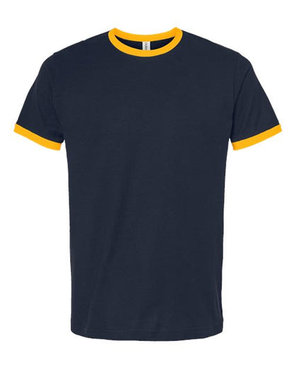 Tultex Unisex Fine Jersey Ringer T-Shirt - Navy/ Gold Front